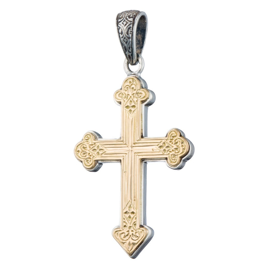 Etched Siver & Gold Orthodox Cross