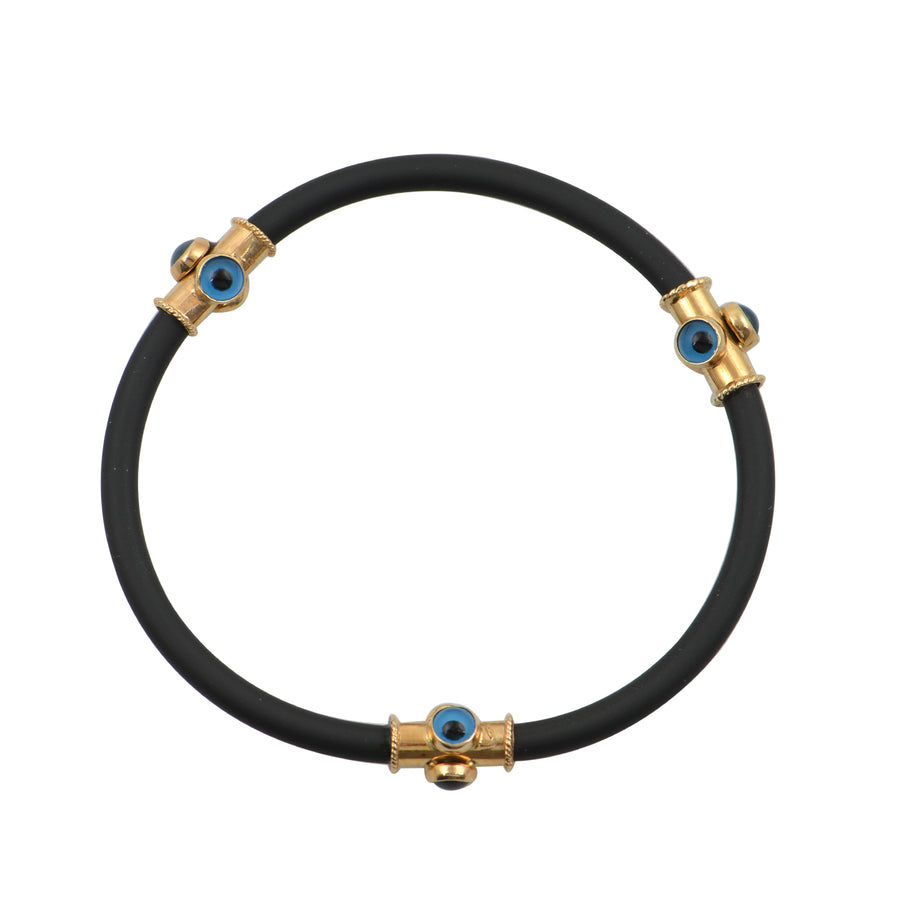 Rubber and Gold Evil Eyes Bracelet