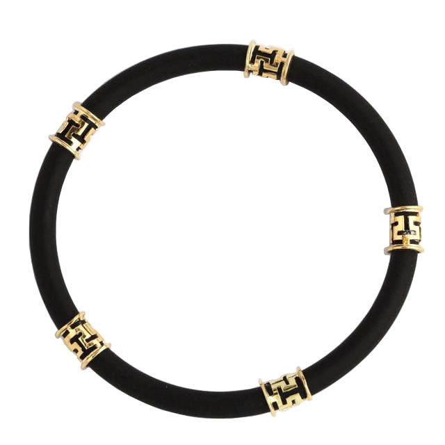 Rubber & Six Tube Gold Bracelet