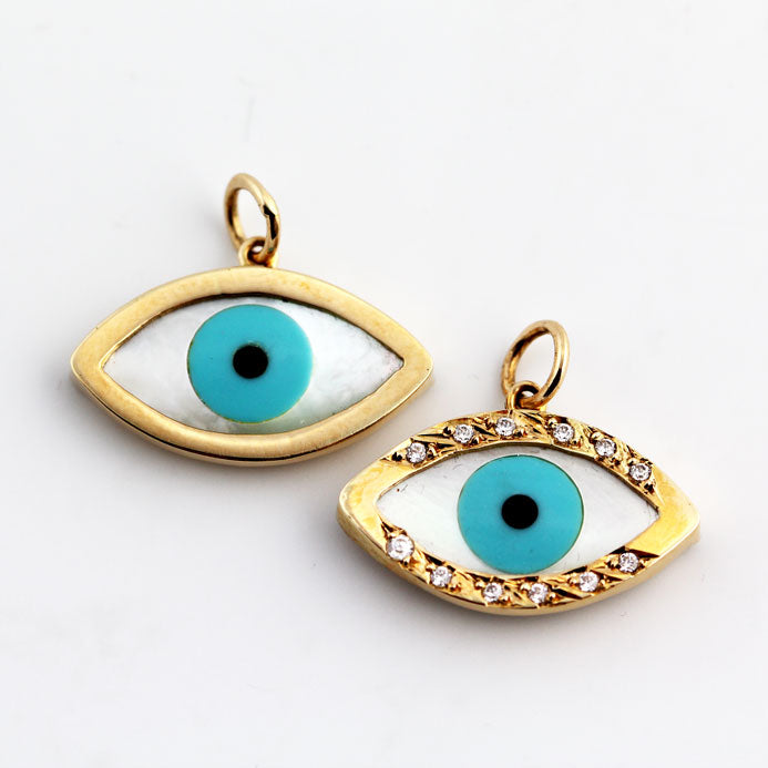 Oval Gold Evil Eye Pendant - w/Cubic Zirconias