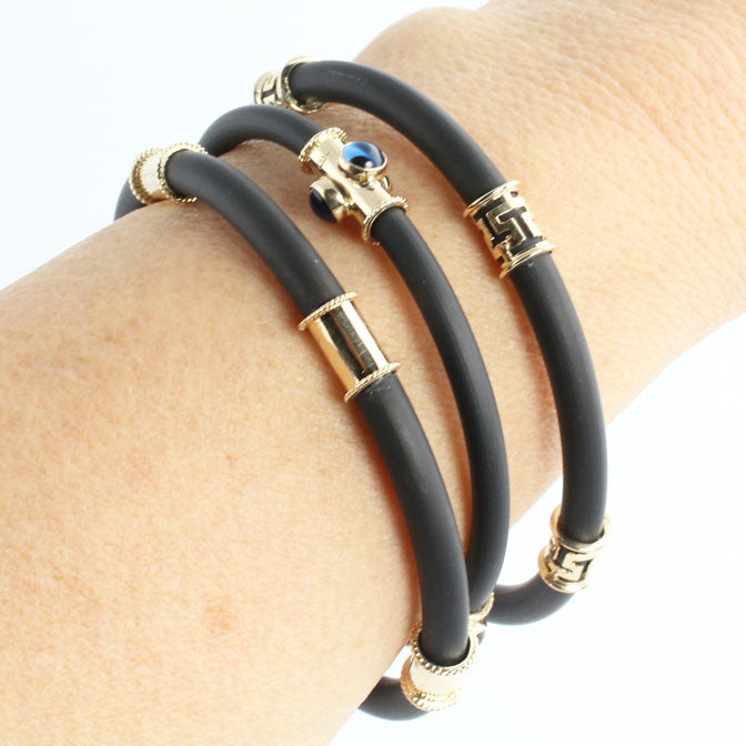 Rubber & Six Tube Gold Bracelet