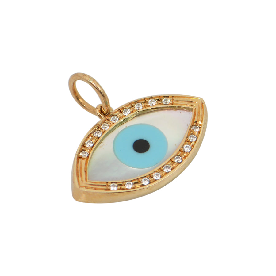 Oval Gold Evil Eye Pendant - w/Cubic Zirconias