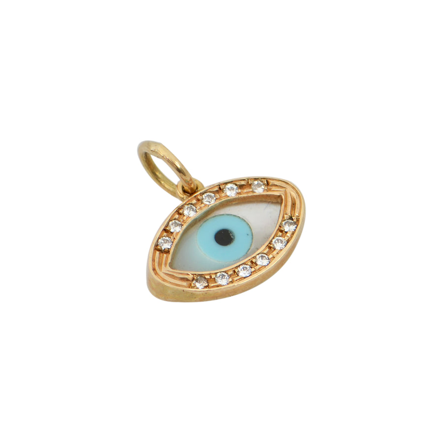 Oval Gold Evil Eye Pendant - w/Cubic Zirconias