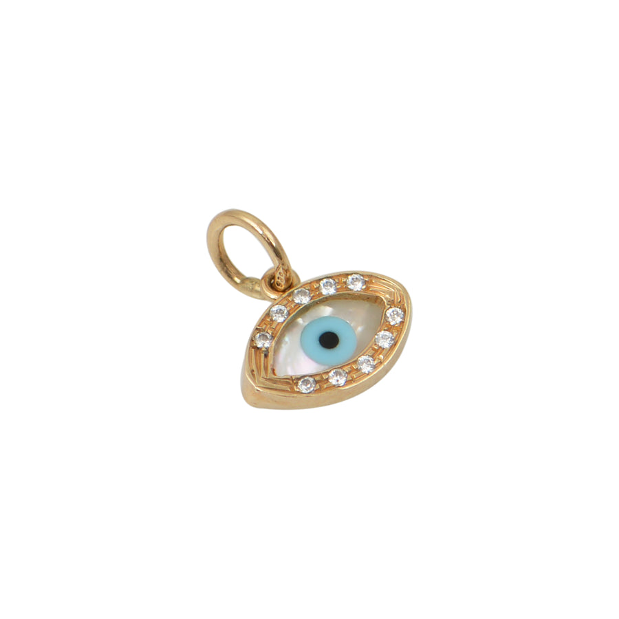 Oval Gold Evil Eye Pendant - w/Cubic Zirconias