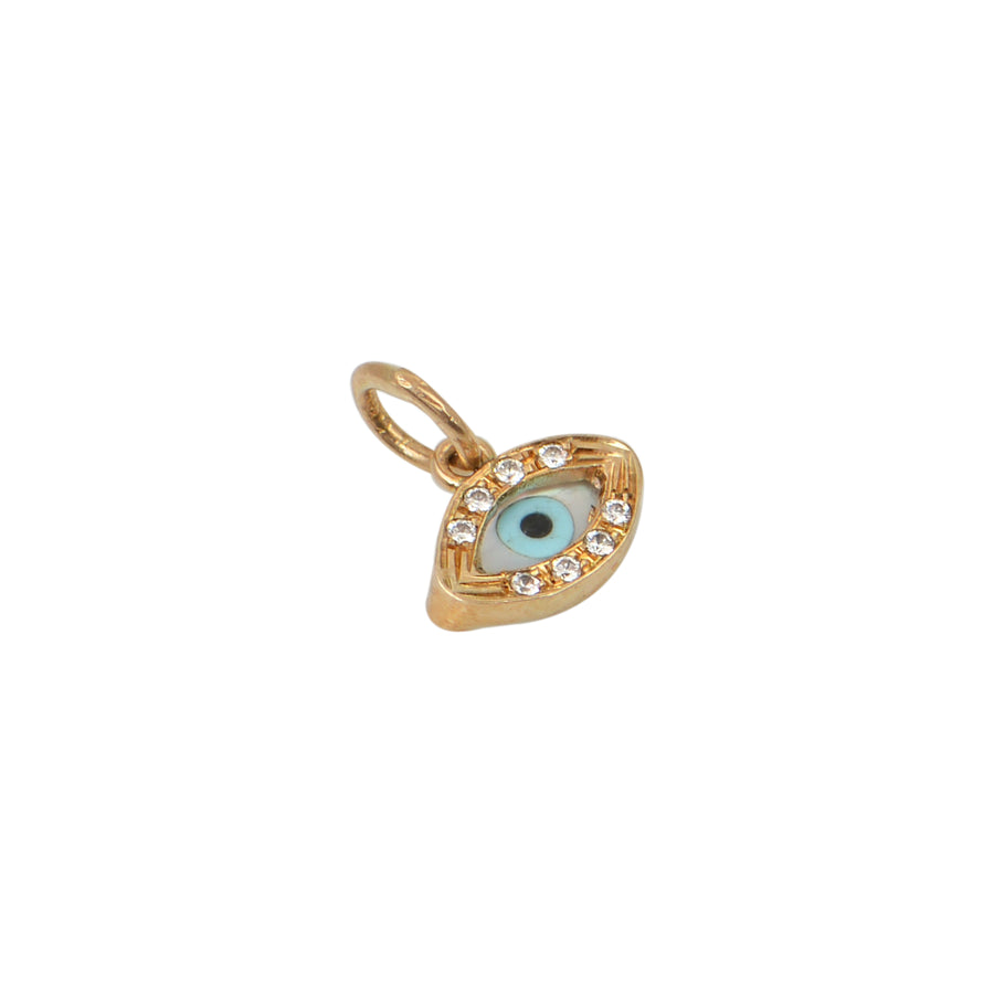 Oval Gold Evil Eye Pendant - w/Cubic Zirconias