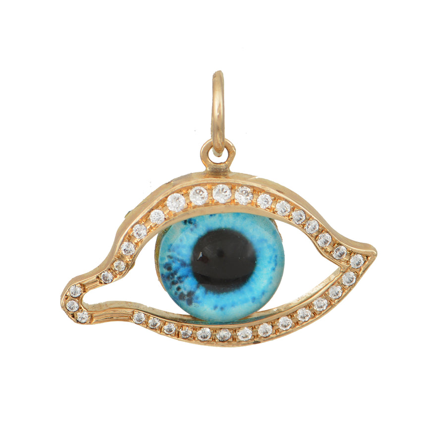 Cleopatra Gaze - Large Gold Evil Eye Charm - w/Clear Cubic Zirconias