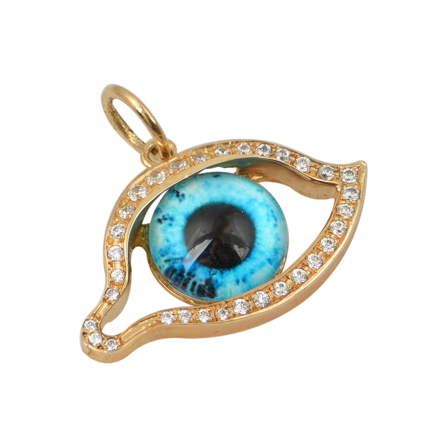 Large Gold Evil Eye Charm - w/Clear Cubic Zirconias