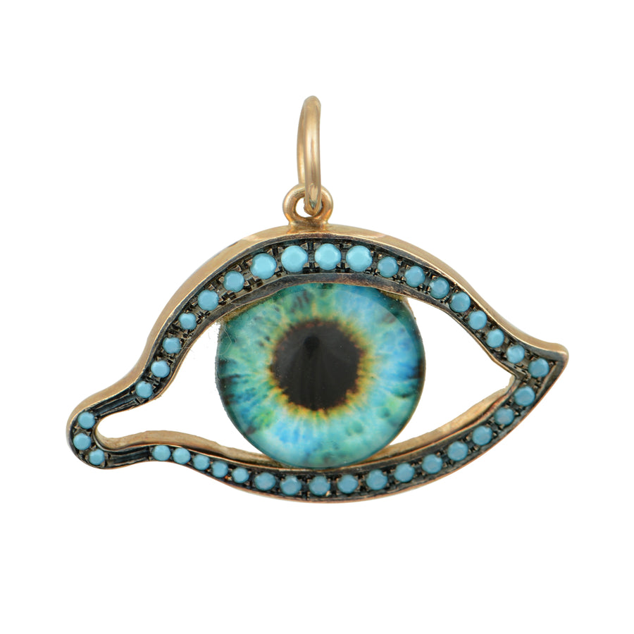 Hypnotic Matia - X-Large Gold Evil Eye Charm - w/Turquoise Cubic Zirconias