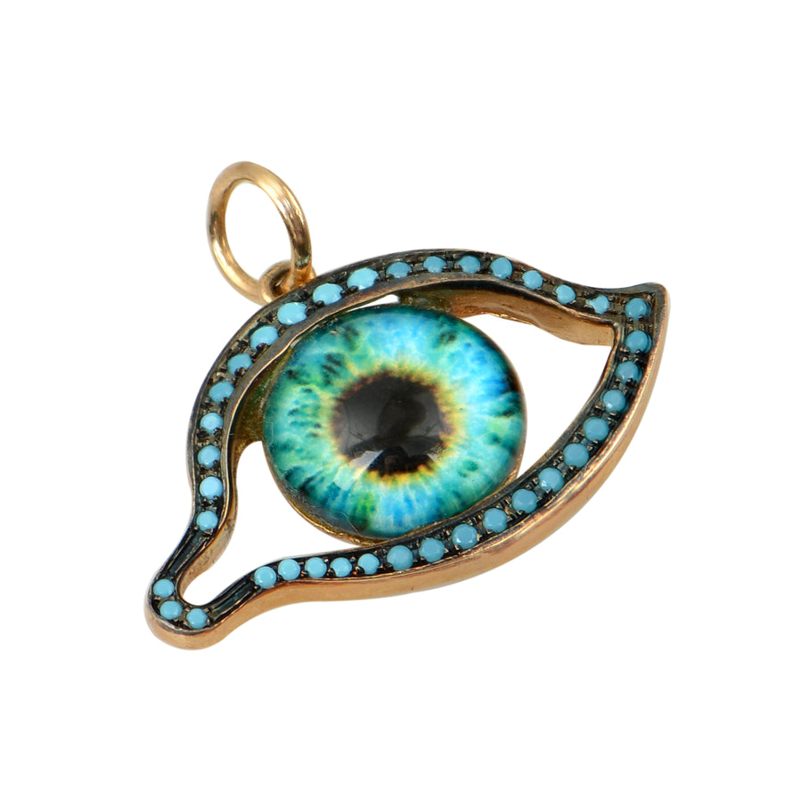 Hypnotic Matia - X-Large Gold Evil Eye Charm - w/Turquoise Cubic Zirconias