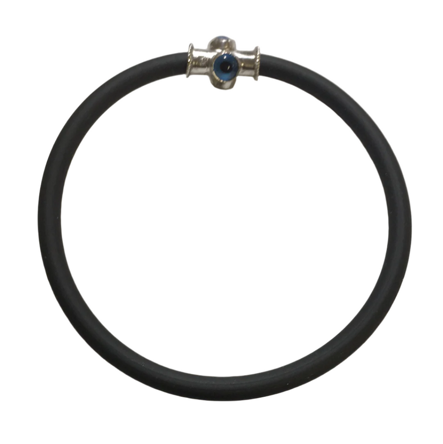 Rubber and Silver Evil Eye Bracelet